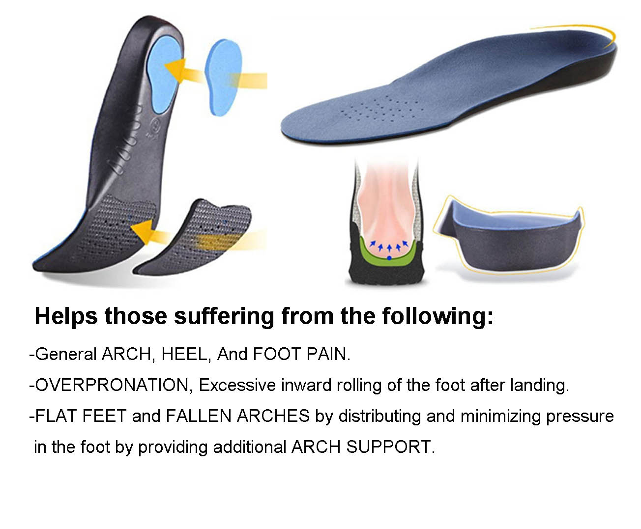 ZG18 High Elastic Arch Support Orthotic EVA Insole for Flat Foot Correction