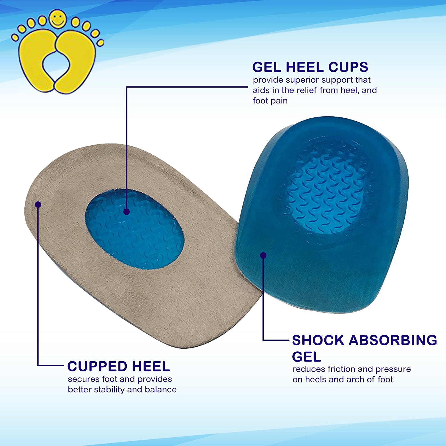 Gel Heel Cups for Heel Spurs Massaging Cushions Provide Foot Relief
