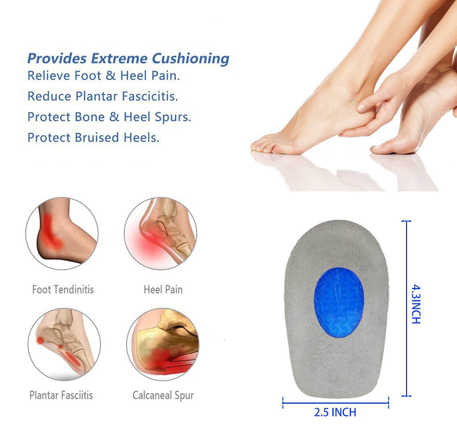Super Comfortable Foot Care Silicone Gel Insole Heel Cups