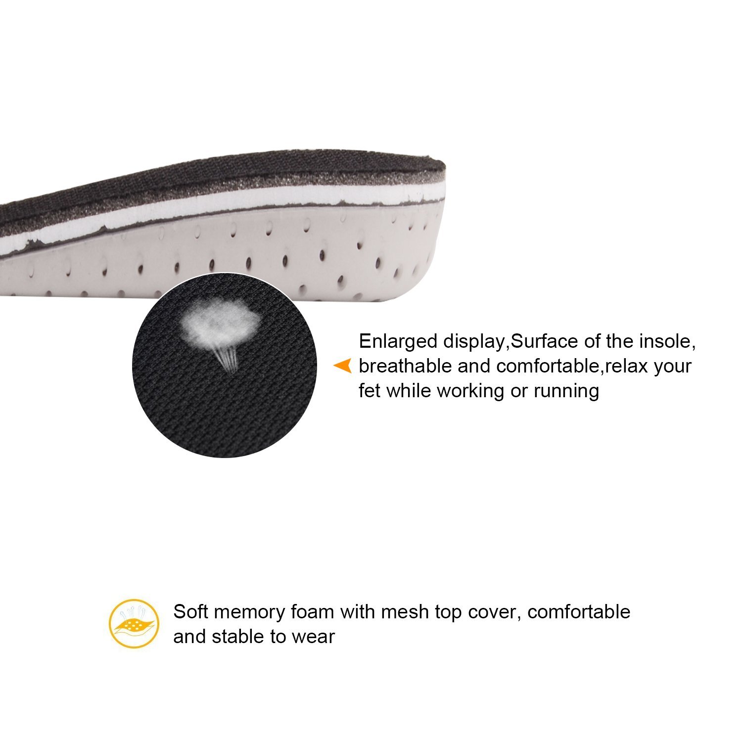 Light Weight Soft EVA Memory Foam Shoe Insoles For Increasing Height