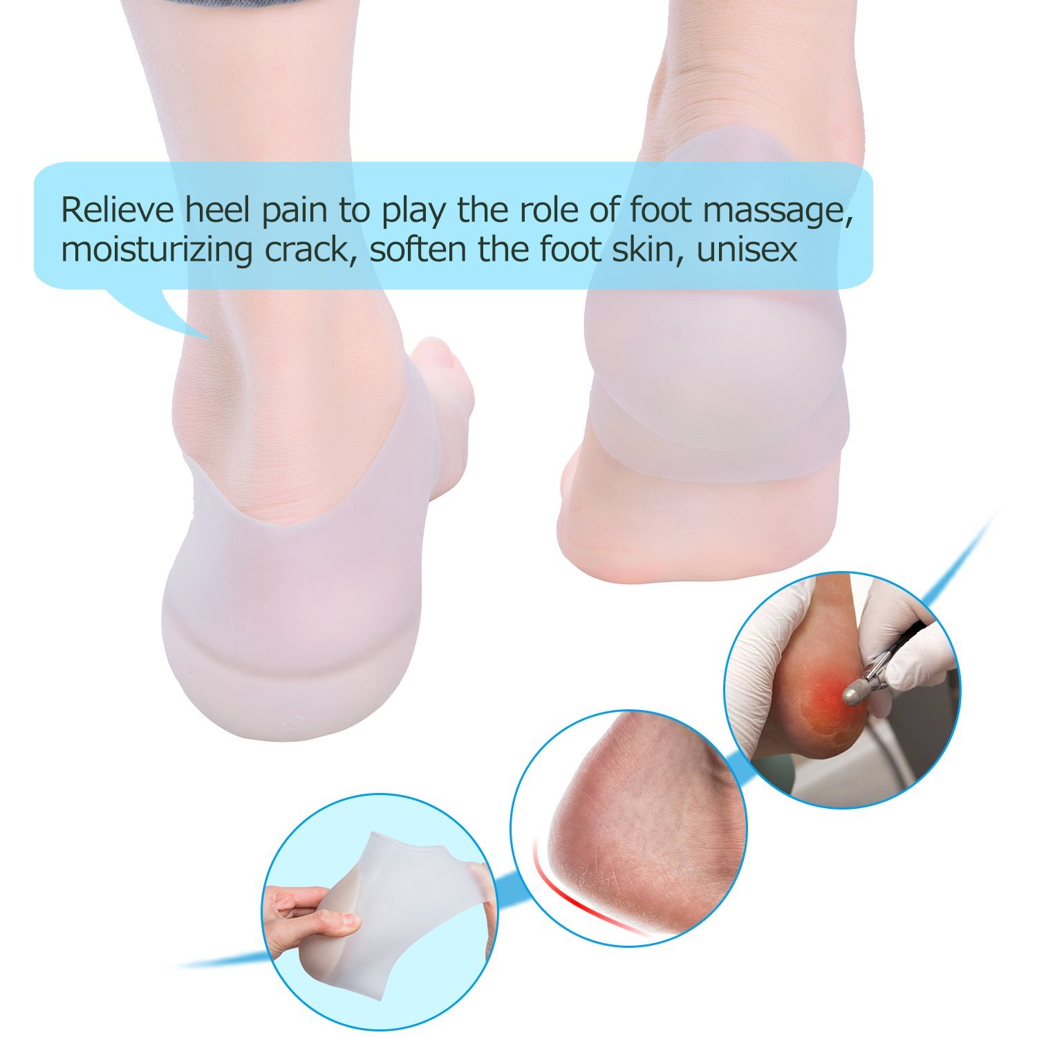 Plantar Fasciitis Silicone Heel Sock Heel Lift Insoles Silicone High Increase Shoe Inserts