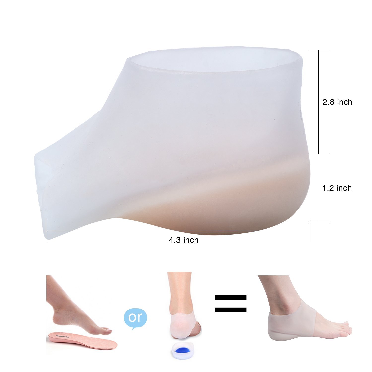 Plantar Fasciitis Silicone Heel Sock Heel Lift Insoles Silicone High Increase Shoe Inserts