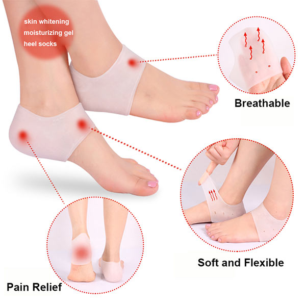 Silicone Gel Heel Sock Protector for dry cracked skin moisturising Foot Care with anti slip cushion pad ZG-403